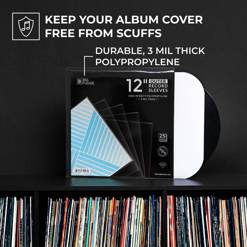 [Australia - AusPower] - BIG FUDGE 25 Pack Vinyl Record Outer Sleeves 12" LP | Durable & Wrinkle-Free | Crystal Clear & Made from High-Density Polypropylene | 3 mm Thick, 12.75” x 12.75” | Fits Most Gatefolds and Double LPs 12 inches 
