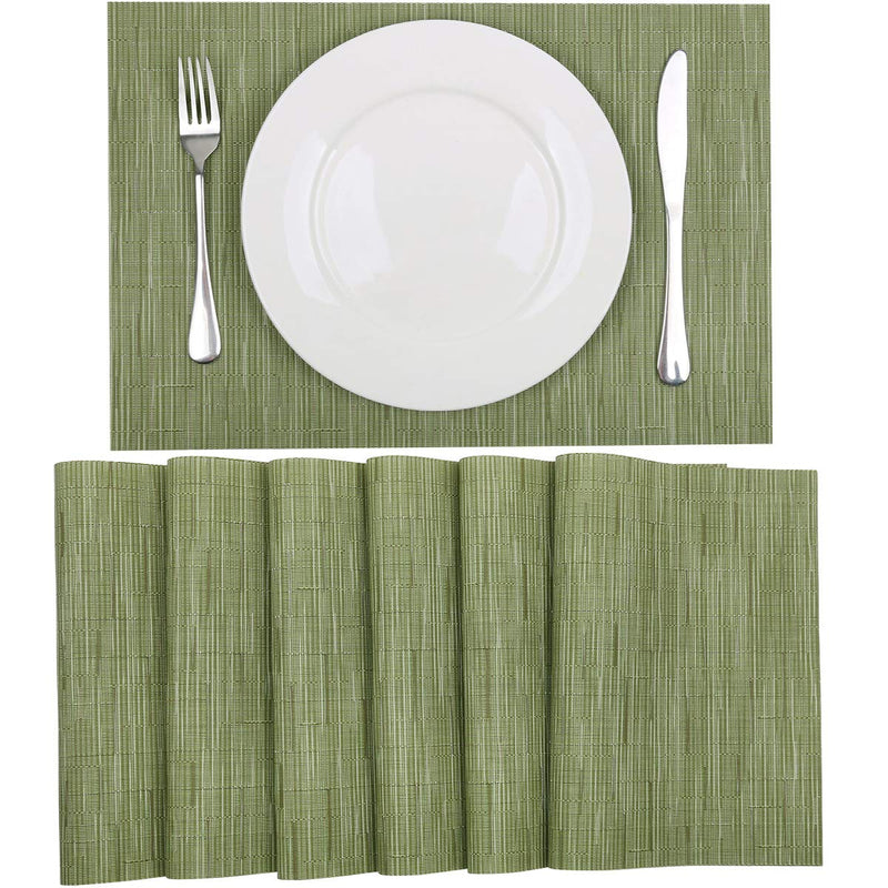 [Australia - AusPower] - SHACOS Placemats Set of 6 Woven Vinyl Place Mats for Dining Table Wipe Clean Non Slip Table Mats (6, Olive Green) 