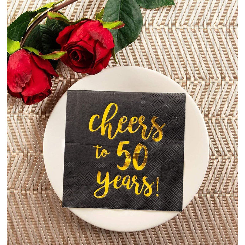 [Australia - AusPower] - Cocktail Napkins - 50-Pack Luncheon Napkins, Disposable Paper Napkins Party Supplies for Birthday, Anniversary, 3-Ply, Cheers to 50 Years Design, Unfolded 10 x 10 inches, Folded 5 x 5 inches 