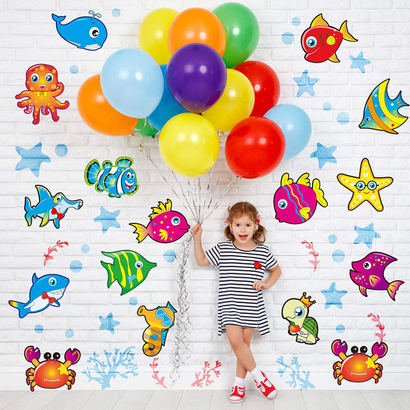 [Australia - AusPower] - 60 Pieces Sea Animals Cut-Outs Fish Classroom Accents Cutouts Ocean Themed Party Cutouts Classroom Decoration Cutouts with 120 Pieces Adhesive Dots for Classroom Bulletin Board 