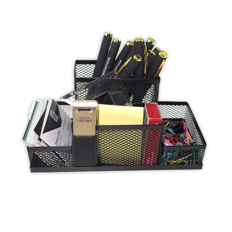 [Australia - AusPower] - Fengtaiyuan T02 Black-Plus, Big Black Metal Wire Mesh Pencil Holder, Desktop Organizer 