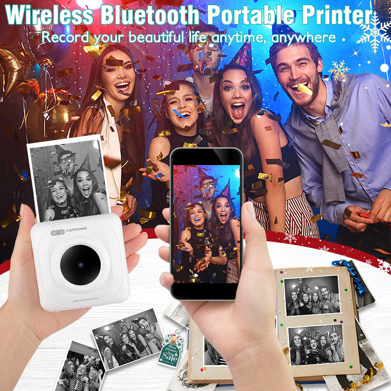 [Australia - AusPower] - Mini Photo Printer, Thermal Pocket Printer with 10 Rolls Printing Paper Compatible with iOS Android, Bluetooth Wireless Printer Inkless Printing for School, Office, Photo, Receipt, QR Codes, Lable 