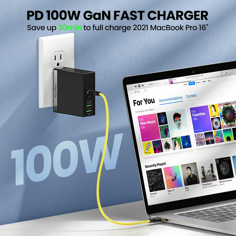 [Australia - AusPower] - 100w USB C Charger, Haycide 4 Port GaN Fast Wall Charger, PD Charging Station, Type C Power Adapters Compatible with iPhone 13/13Pro Max, MacBook Pro/Air, iPad, Laptop, Dell XPS, Samsung Galaxy S21 Dark Grey 