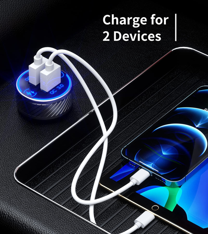 [Australia - AusPower] - KEWIG USB Car Charger, 36W/3A Dual Car Charger Adapter QC 3.0 Fast USB Car Charger with Blue LED & Touch Switch Fit for iPhone 13/12/11 Pro/Max/8, Galaxy S21/20 