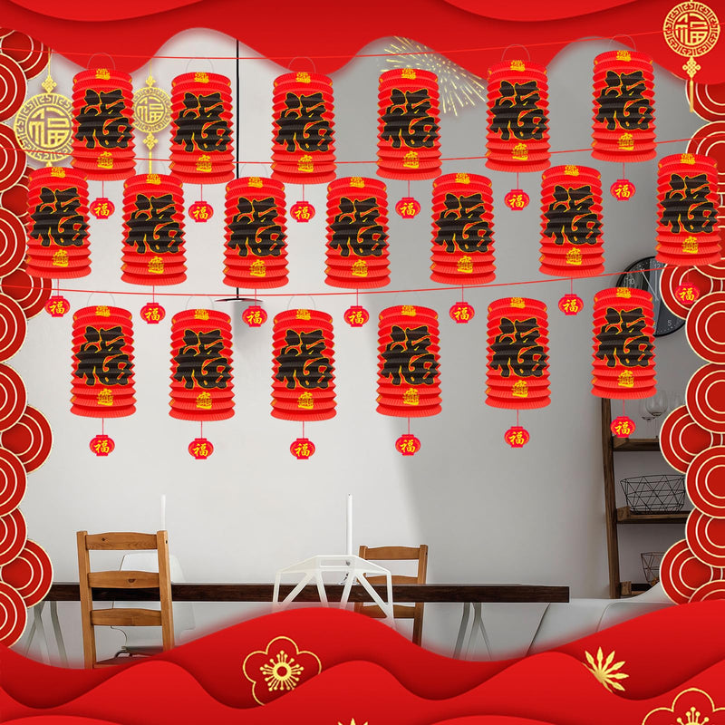 [Australia - AusPower] - 6Pcs 2024 Chinese New Year Decorations, Year of The Dragon Red Fu Lanterns 16*25cm Lunar Spring Festival Ceiling Hanging Paper Lanterns Lamp Party Supplies Decor for Birthday Wedding Restaurant Store 