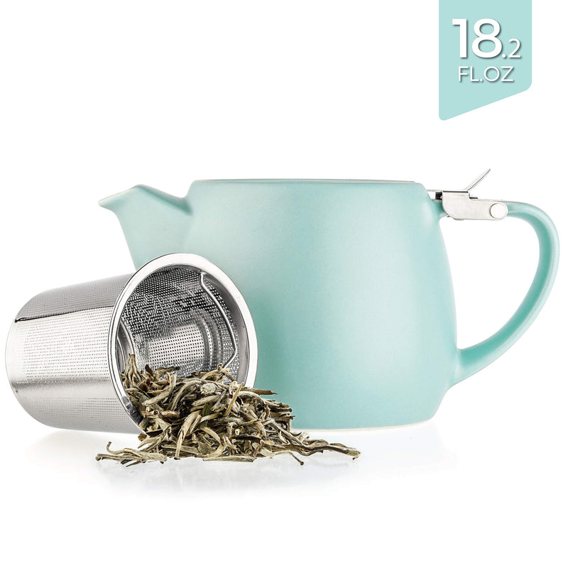 [Australia - AusPower] - Tealyra - Pluto Porcelain Small Teapot Turquoise - 18.2-ounce (1-2 cups) - Matte Finish - Stainless Steel Lid and Extra-Fine Infuser To Brew Loose Leaf Tea - 540ml 