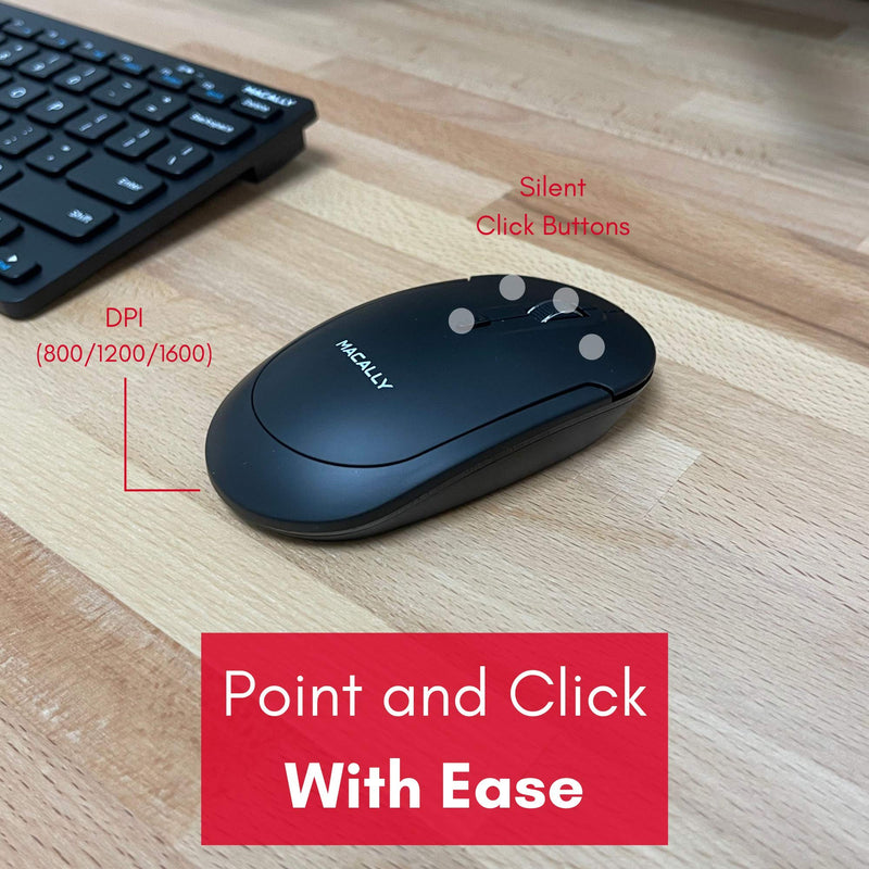 [Australia - AusPower] - Macally Small Wireless Keyboard and Mouse Combo - an Essential Work Duo - 2.4G Compact Wireless Keyboard Mouse for PC - 78 Key Cordless Mouse and Keyboard Combo with Mini Body and Quiet Click 