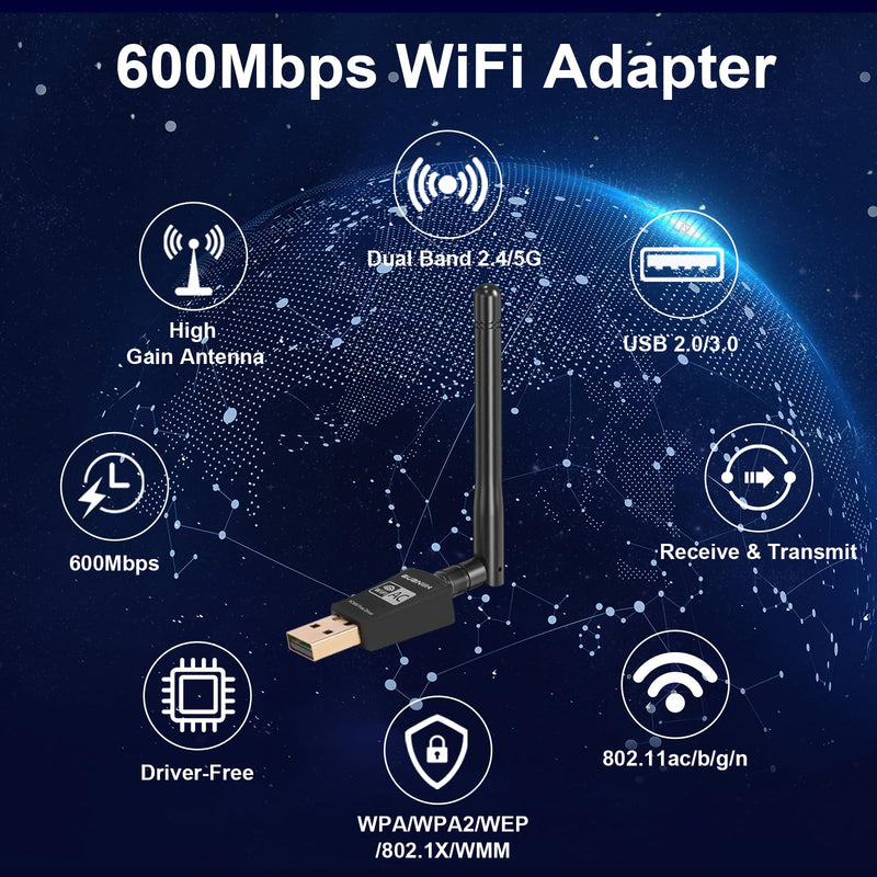 [Australia - AusPower] - WiFi Adapter Wireless,WiFi Antenna,Dongle WiFi Adapter,1800Mbps Dual Band 2.4G & 5G(574Mbps/1201Mbps),Dual 5dBi Antennas High Gain 802.11AC,Supports Windows 11/10 