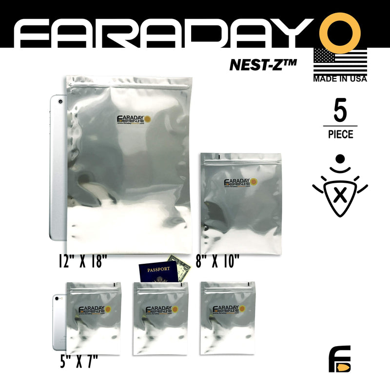 [Australia - AusPower] - Faraday Defense 5pc Kit NEST-Z Faraday Bag EMP/Solar-Flare Prepper Ultra Thick - Military Grade Design, Superior Shielding Performance, Phones - Radios - Hard Drives - Tablets - Laptops Made in USA 