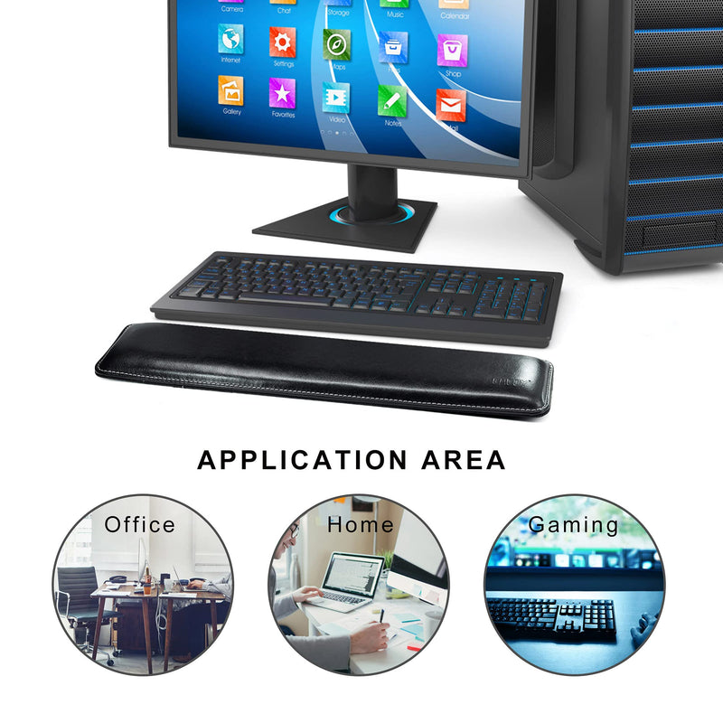 [Australia - AusPower] - Cacoy Keyboard Wrist Rest Ergonomic Soft PU Leather Wrist Support with Memory Foam-Filled for Office, Computer, Laptops, Keyboard - Black Keyboard-Wrist Rest 