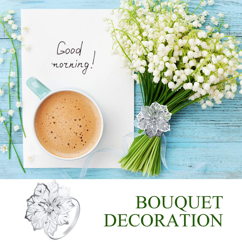 [Australia - AusPower] - Patelai 6 Pieces Alloy Napkin Rings with Hollow Flower Napkin Holder Adornment Exquisite Napkins Rings Set Rhinestone Napkin Rings for Wedding Banquet Dinner Decor Favor (Silver) Silver 