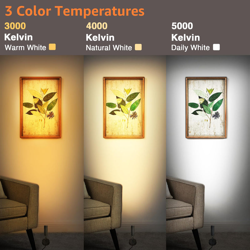 [Australia - AusPower] - URTOM LED Spot Lights Indoor 3W Up Lights Indoor with Timer and Remote 3000K/4000K/5000K Uplighting Indoor Spotlight 120V Dimmable Uplights Indoor Floor Light for Plant and Artwork, 2 Pack 