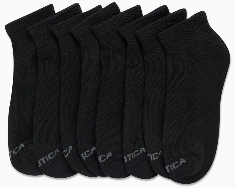 [Australia - AusPower] - Nautica Men's Athletic Socks - Cushioned Quarter Cut Ankle Socks (8 Pack) Black 6-12.5 
