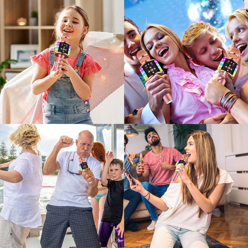 [Australia - AusPower] - BONAOK Wireless Bluetooth Karaoke Microphone with Controllable LED Lights, Portable Handheld Karaoke Speaker Machine Birthday Home Party for All Smartphone Q78 (Rose Gold) Rose Gold 