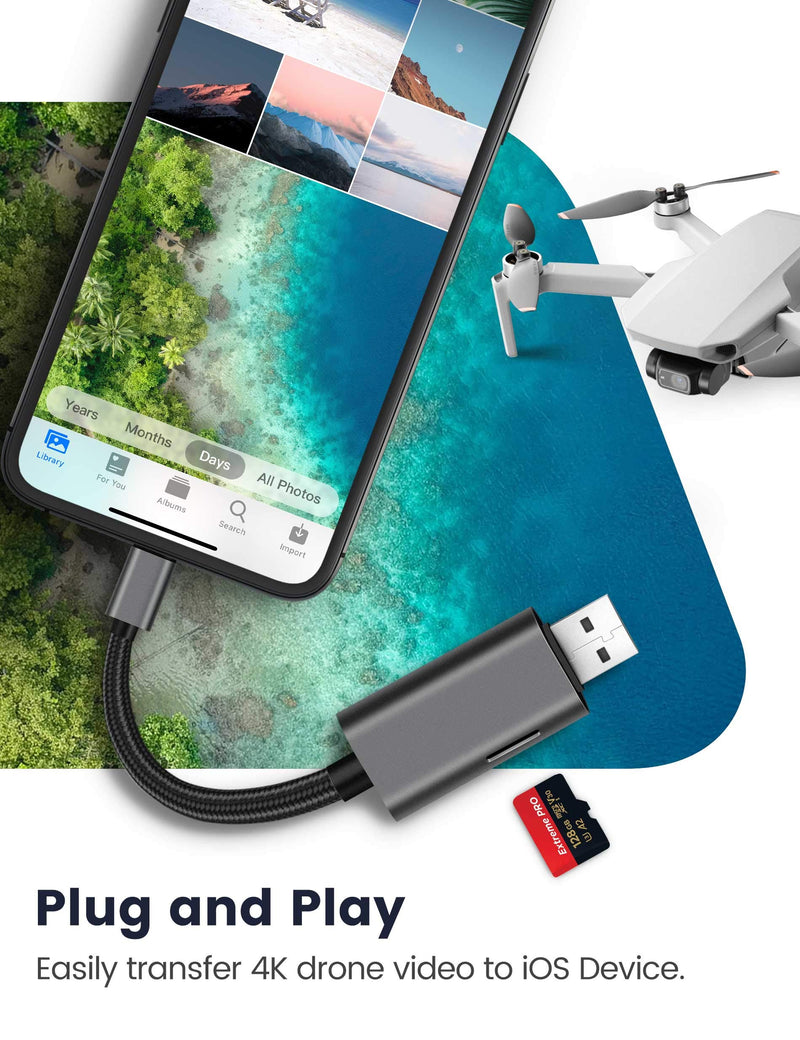 [Australia - AusPower] - SD Card Reader for iPhone,iPad and PCs,MicroSD/SD Card Reader with USB Connector,Trail Camera SLR Camera SD Card Reader,Plug and Play 