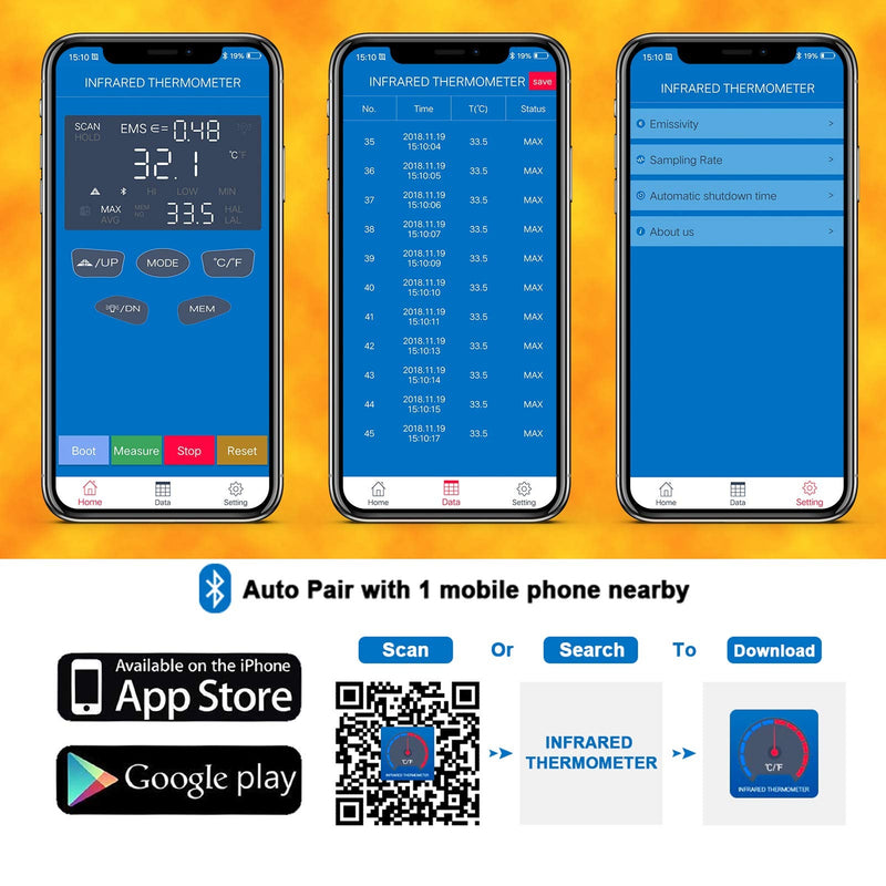 [Australia - AusPower] - BTMETER BT-985CAPP Non Contact Infrared Thermometer 12:1 Laser Temperature Measure Gun -58℉~1472℉(-50℃～800℃) with Bluetooth APP(NOT for Human Temp Test) BT-985CAPP Blue (-58℉ to 1472℉) 