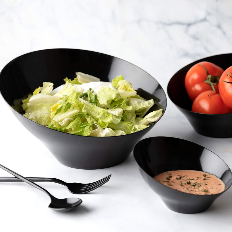 [Australia - AusPower] - Plasticpro Disposable Angled Plastic Bowls Round Small Serving Bowls, Party Snack or Salad Bowl, Heavy Duty, Elegant Black, pack of 8 