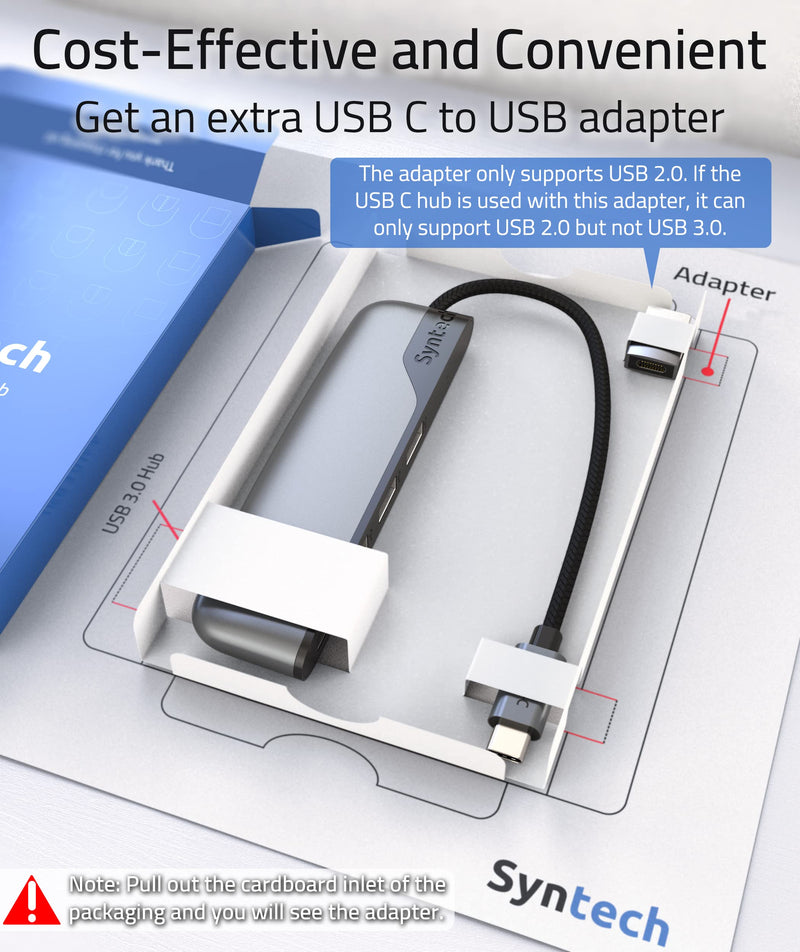 [Australia - AusPower] - USB C to USB Hub 4 Ports, Syntech Type C to USB 3.0 Hub with a USB C to USB Adapter (USB 2.0), Thunderbolt 3 to USB Hub Compatible with Thunderbolt 4 MacBook Pro, iPad Pro, iMac, Surface 0.5ft 