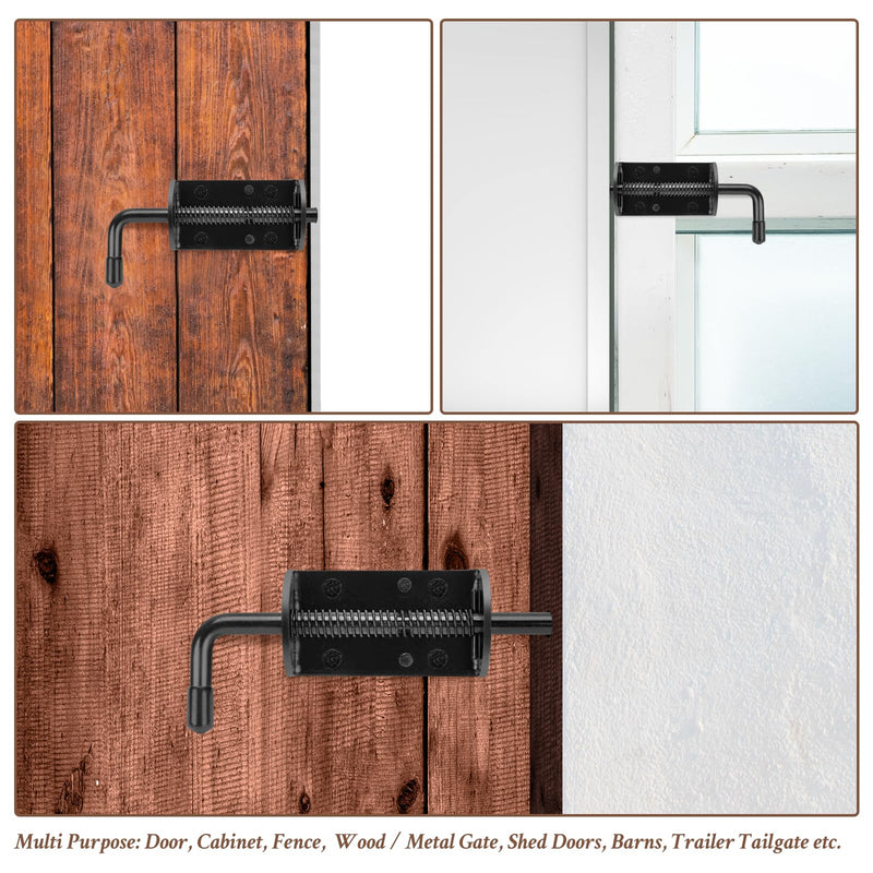 [Australia - AusPower] - Quality Life Spring Loaded Gate Latch Pin Barrel Bolt 6in Durable Solid Steel for Shed Doors Wood Metal Gate Black - 2pcs 