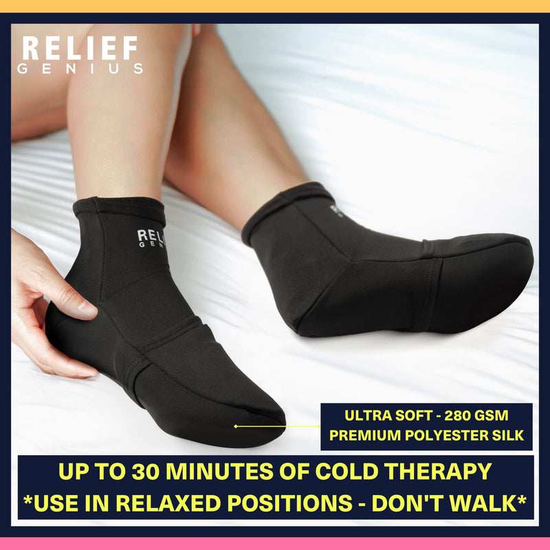 [Australia - AusPower] - Relief Genius Cold Therapy Socks with Reusable Gel ice Packs - Achieve Relief from Sprains, Muscle Pain, Bruises, Swelling, Edema, Chemotherapy, Arthritis, Post Partum Foot (Black, Large) Large (1 Pair) Black 
