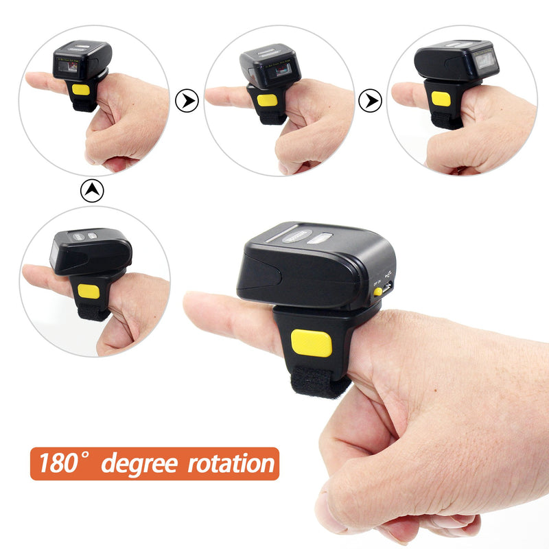 [Australia - AusPower] - Bluetooth Wireless Ring Barcode Scanner, Symcode 1D Compatible with Bluetooth Function & 2.4GHz Wireless & Wired Connection, Portable Wearable Mini Finger Bar Code Reader 