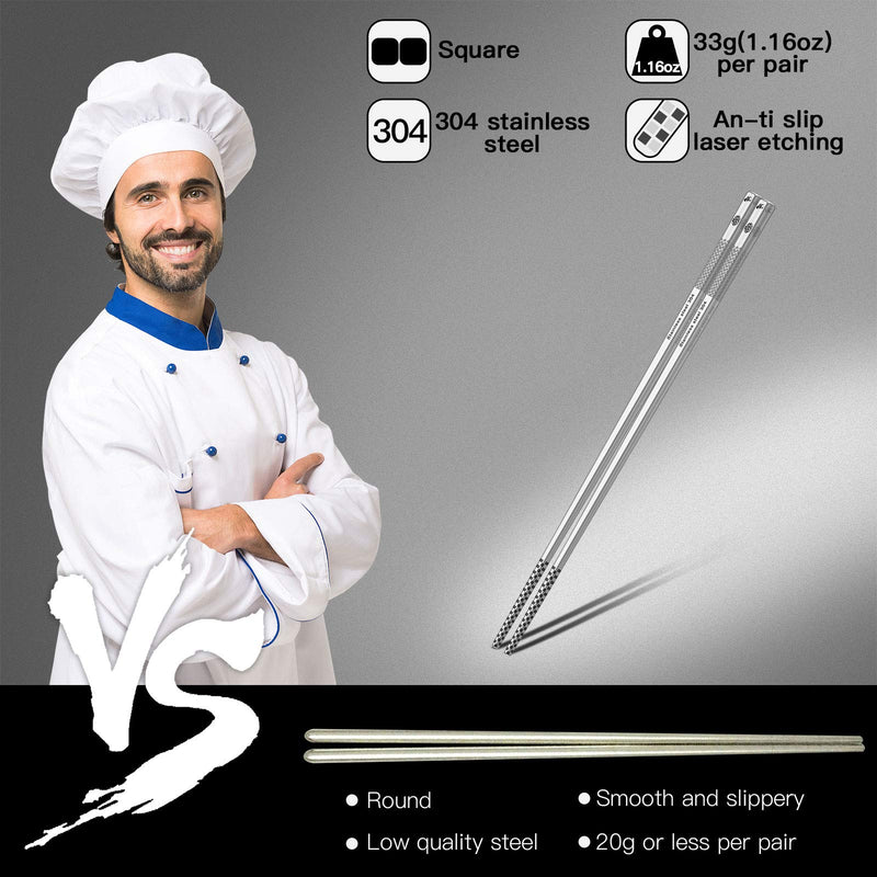 [Australia - AusPower] - Metal Chopsticks Reusable 18/8 Stainless Steel Chopsticks Multipack Dishwasher Safe Chop Sticks Cute Laser Engraved Non-slip Japanese Korean Chopstick for Cooking Eating 9 1/4 Inches 5 Pairs Gift Set Silver 