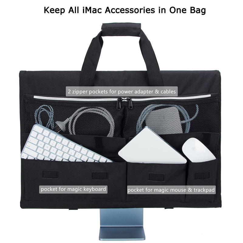 [Australia - AusPower] - KISLANE Travel Carrying Case for 24'' iMac Desktop Computer, Protective Storage Bag for iMac Monitor Dust Cover with Carry Handle for 24 inch iMac Screen and Accessories (Black) Black 