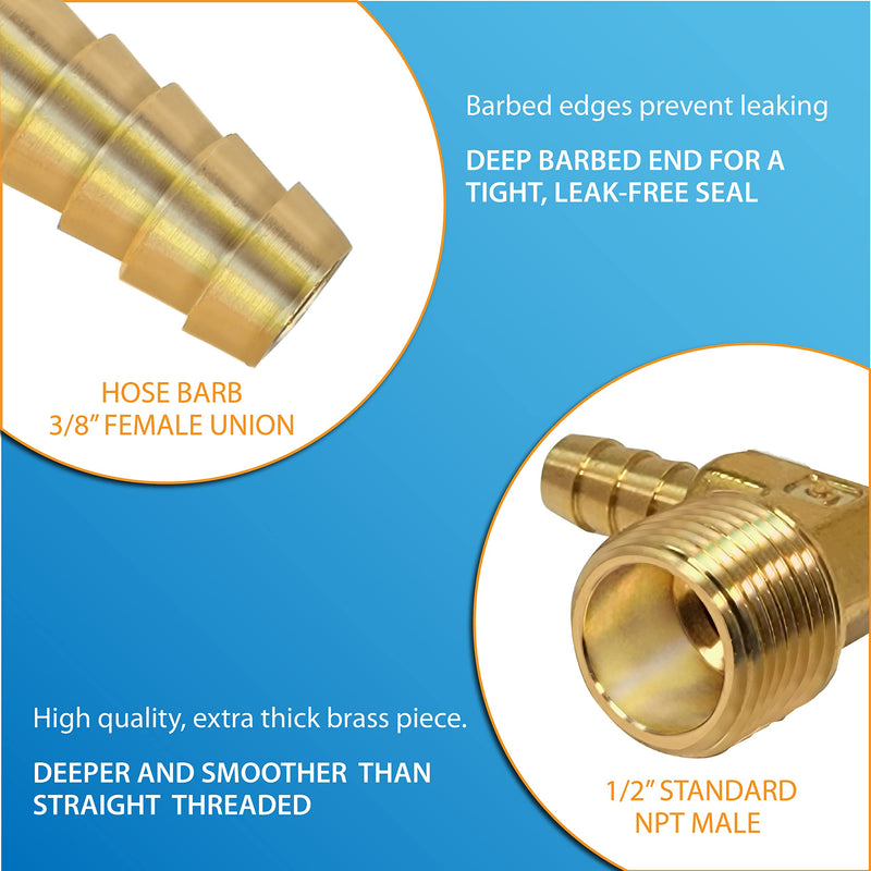 [Australia - AusPower] - LoboJack 3/8inch Hose Barb to 1/2inch Male NPT 90 Degree Elbow, Brass Hose ID to Pipe Threaded, L Right Angle Fitting Fuel/Air/Water/Gas/Oil WOG (2 Pack) 129-6d 