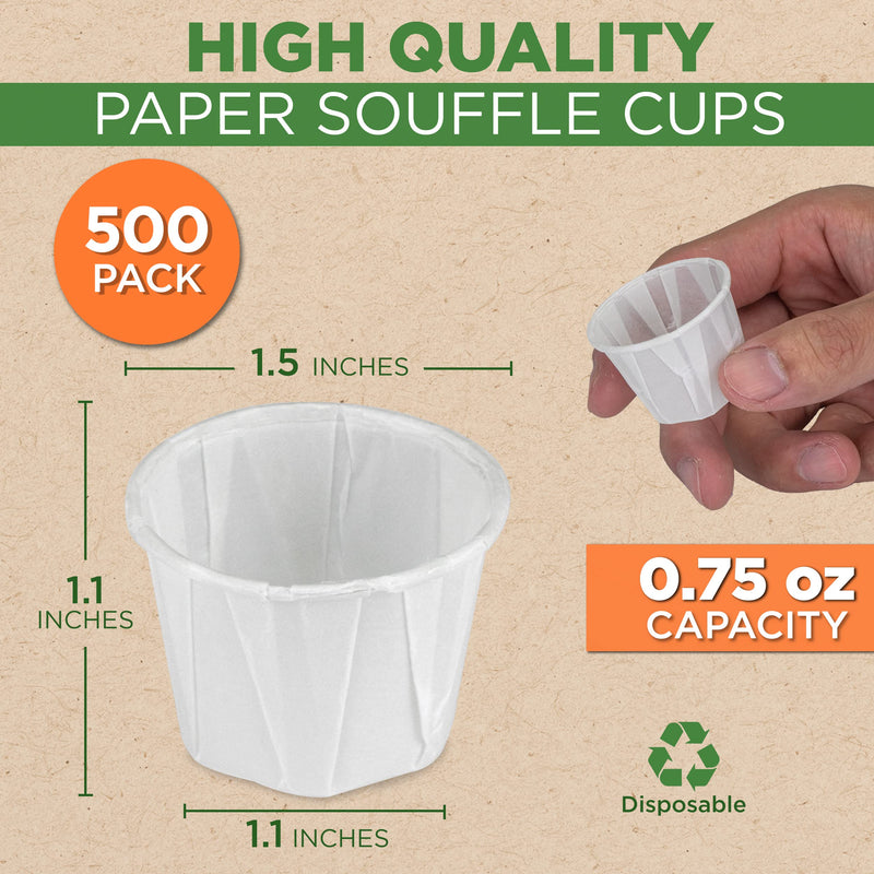 [Australia - AusPower] - [500 Pack] 0.75 oz Treated Paper Souffle Portion Cups for Condiments Samples Measuring Jello Shots Sauce Disposable Cup - White 