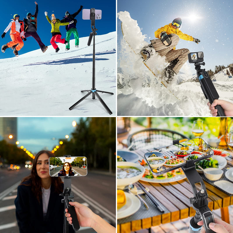 [Australia - AusPower] - Eocean 71" Tall Selfie Stick Tripod Quadripod with Remote & Video Balance Handle, Aluminum Alloy Extendable Cell Phone Tripod Stand, Travel Tripod Phone Holder Compatible with iPhone/Android/GoPro 