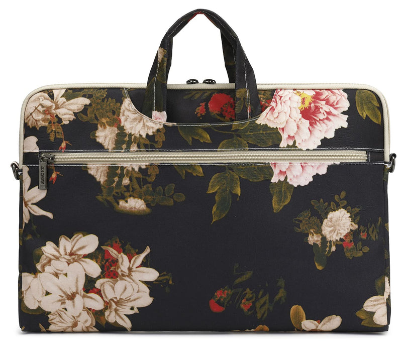 [Australia - AusPower] - Dachee Black Peony Patten Waterproof Laptop Shoulder Messenger Bag Case Sleeve for 14 Inch 15 Inch Laptop Case Laptop Briefcase 15.6 Inch 15 inch/15.6 inch 