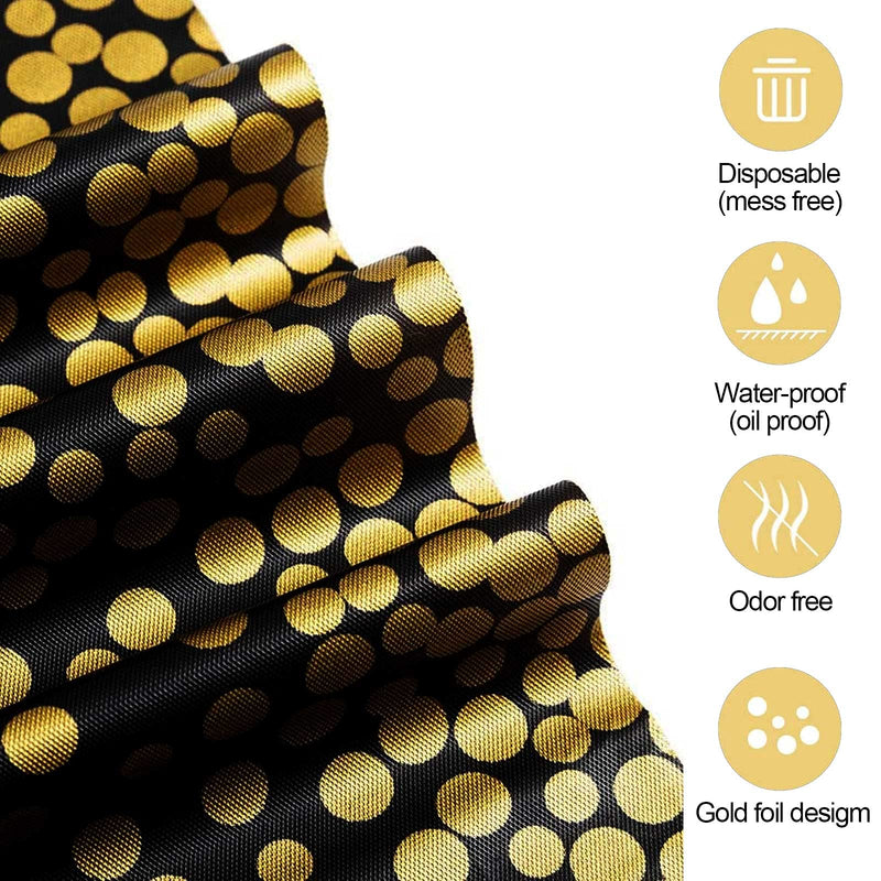 [Australia - AusPower] - FECEDY 4 Packs 54 inx108 in Gold Wave Point Black Disposable Plastic Table Cover Waterproof Tablecloths for Rectangle Tables up to 8 ft in Length Party Decorations, Black Gold 