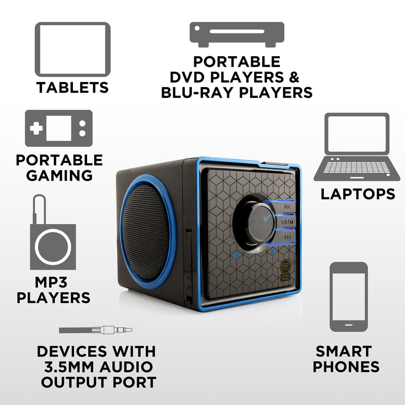 [Australia - AusPower] - GOgroove SonaVERSE BX Wired Portable Speaker with USB Music Player - Cube Speaker with USB Flash Drive MP3 Input, 3.5mm AUX Port, Playback Buttons, Rechargeable 5 Hour Battery (Wired AUX Only) Wired - Blue 