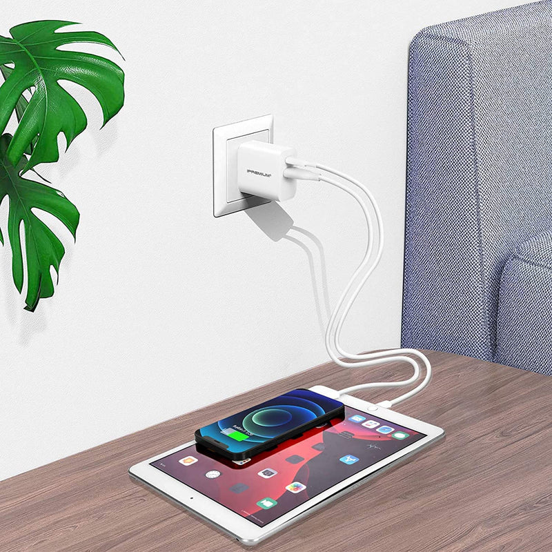 [Australia - AusPower] - USB C Charger, IPREMIUM 20W Dual Port Fast Charger PD/QC 3.0 Type C Wall Charging Block, USB-C Power Adapter Wall Plug for iPhone 13/13 Mini/13 Pro/13 Pro Max/12/11/XR, AirPods, Watch, Pixel, Galaxy White 1 Pack 