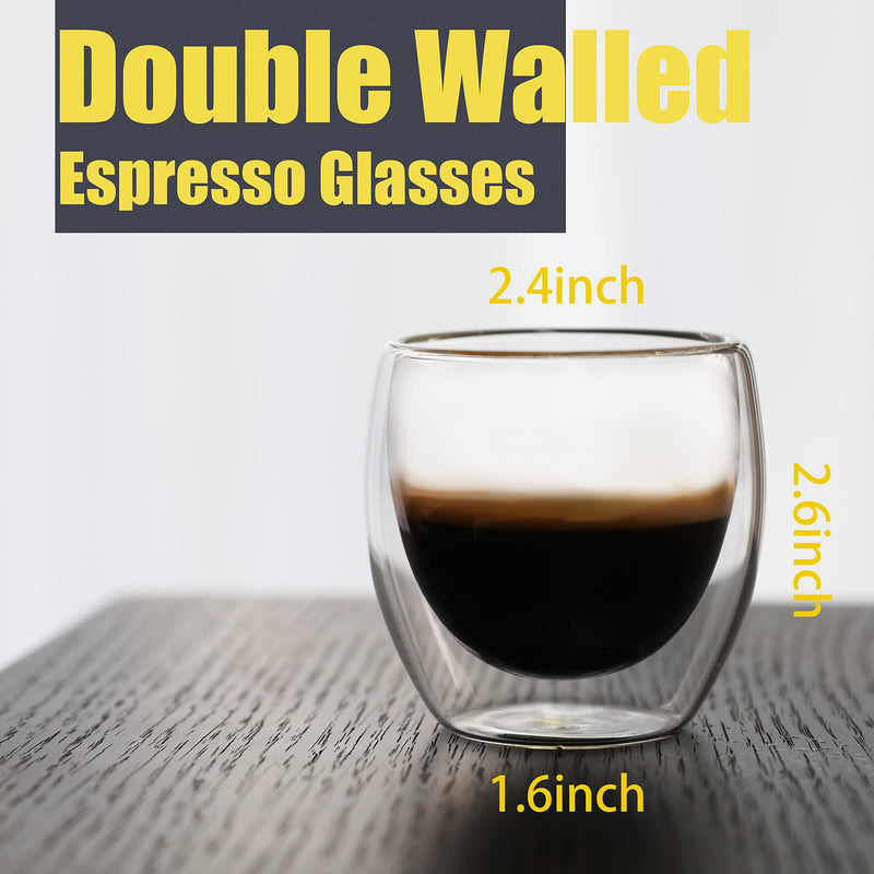 [Australia - AusPower] - PunPun Espresso Cups Espresso Coffee Cups,Demitasse Cups Double Walled Clear Insulated,Shot Glass (2.7 OZ./Set of 4) 2.7 OZ./Set of 4 