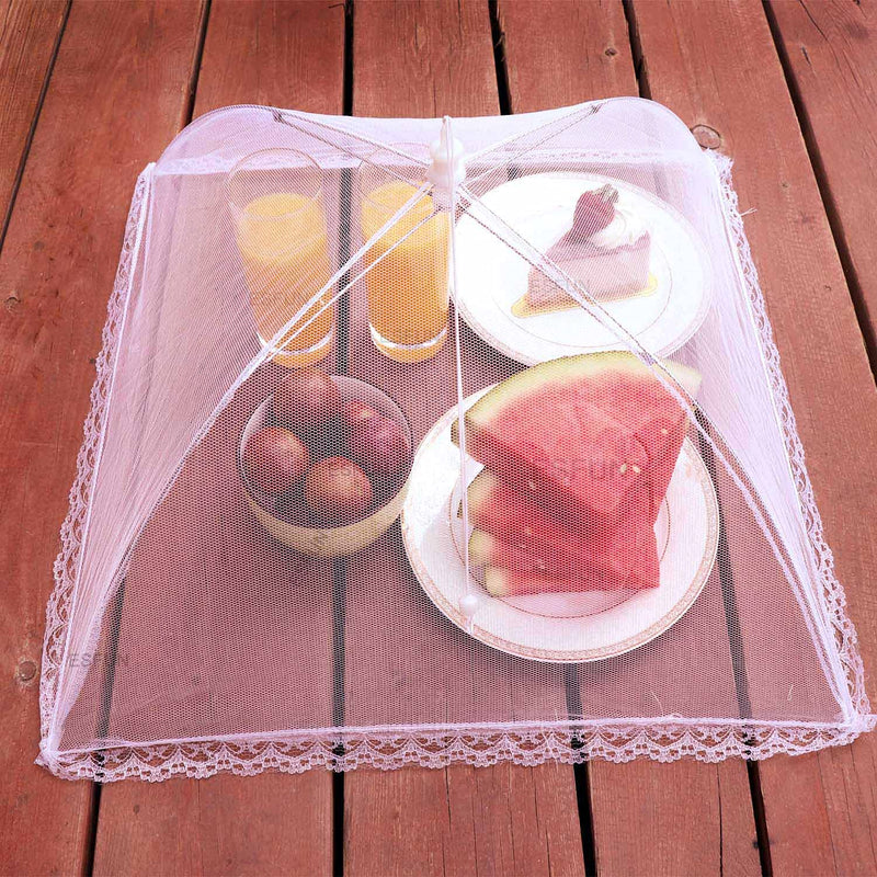 [Australia - AusPower] - (6 Pack) ESFUN Food Net Covers for Outside, 17"x 17" Large Outdoor Food Cover Mesh Screen Tents Umbrella Fly Food Covers for Picnics, Parties, BBQ, Camping, Reusable and Collapsible White(6 Pack) 