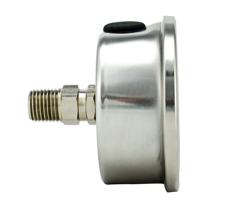 [Australia - AusPower] - CARBO Instruments 2 1-2" Pressure Gauge, Stainless Steel Case, Chrome Plated Brass Connection, Lqiuid Filled, 0-2000 psi/kPa, Back Mount 1/4" NPT 