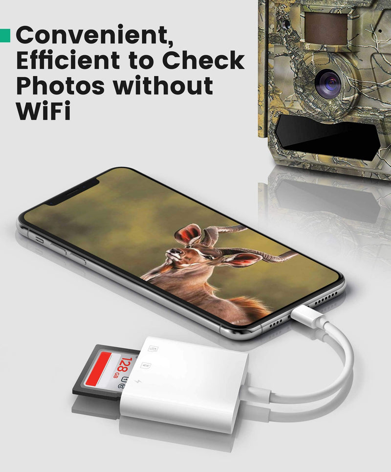 [Australia - AusPower] - SD Card Reader for iPhone iPad, AkHolz 2 in 1 SD Card Reader for iPhone iPad Camera Card Viewer Reader for Trail Game Camera DSLR Camera Dash Cams SD Card Reader, Portable No App Required 