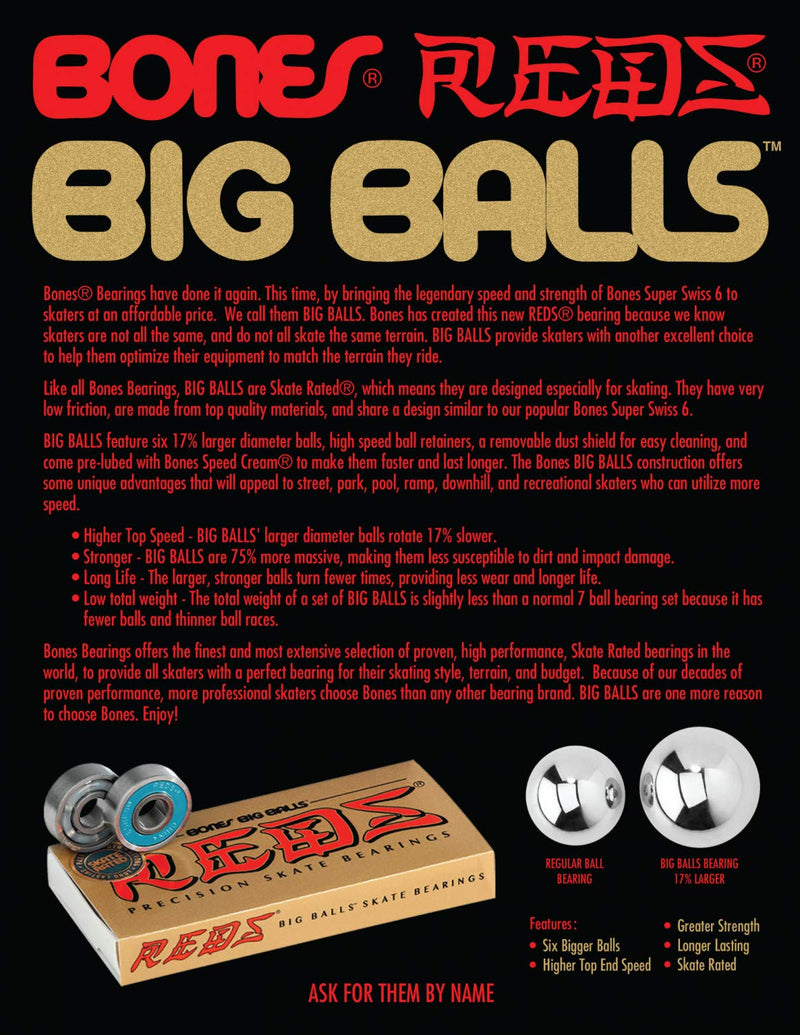 [Australia - AusPower] - Bones Big Balls Reds Skateboard Bearings 8 Pack 