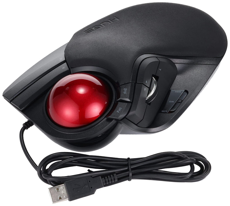 [Australia - AusPower] - ELECOM HUGE Trackball Mouse, Wired, Finger-Operated, 8-Button Function, Precision Optical Gaming Sensor, Palm Rest Attached, Windows11, macOS (M-HT1URBK) Wired Trackball Mouse 