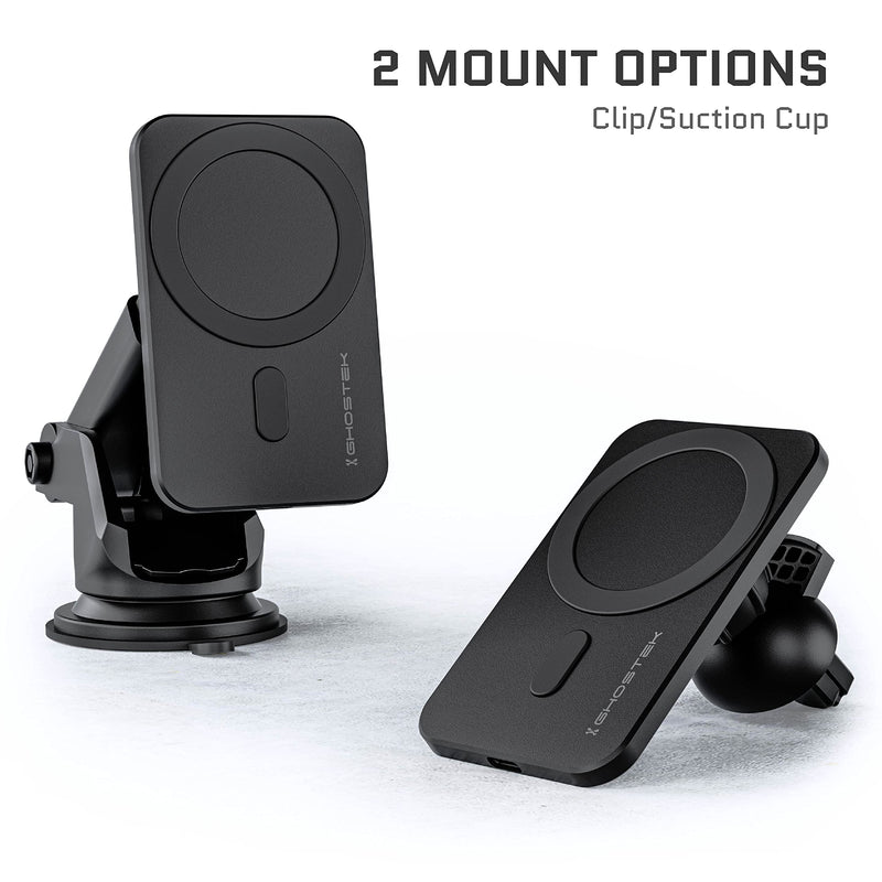 [Australia - AusPower] - Ghostek NRGmount MagSafe Car Mount Charger iPhone 15W Fast Charging with Air Vent Clip, Dash Windshield Suction Clamp with Adjustable Arm Designed for iPhone 13 Pro Max, iPhone 12 Pro Max mini (Black) Black 