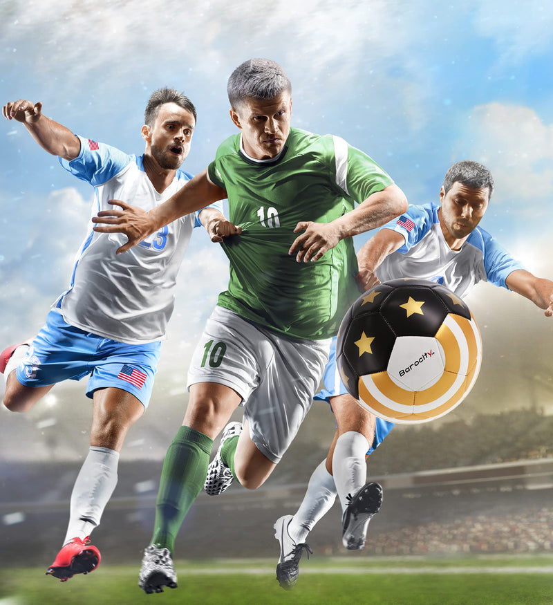 [Australia - AusPower] - Barocity Golden US Flag Soccer Ball - Premium Official Match Ball with Gold Stars Artwork, Durable Sport Boys and Girls Gold Soccer Ball for Indoor, Outdoor, Training, and Practice Games Size 5 
