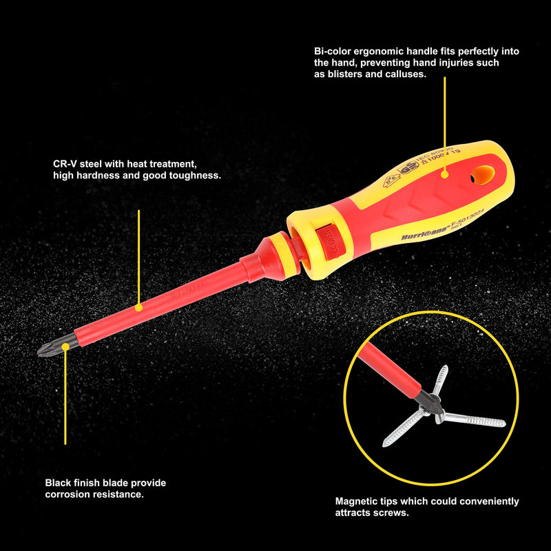 [Australia - AusPower] - HURRICANE 1000V Insulated Electrician Screwdriver Set, All-in-One Premium Professional 13-Pieces CR-V Magnetic Phillips Slotted Pozidriv Torx Screwdriver 