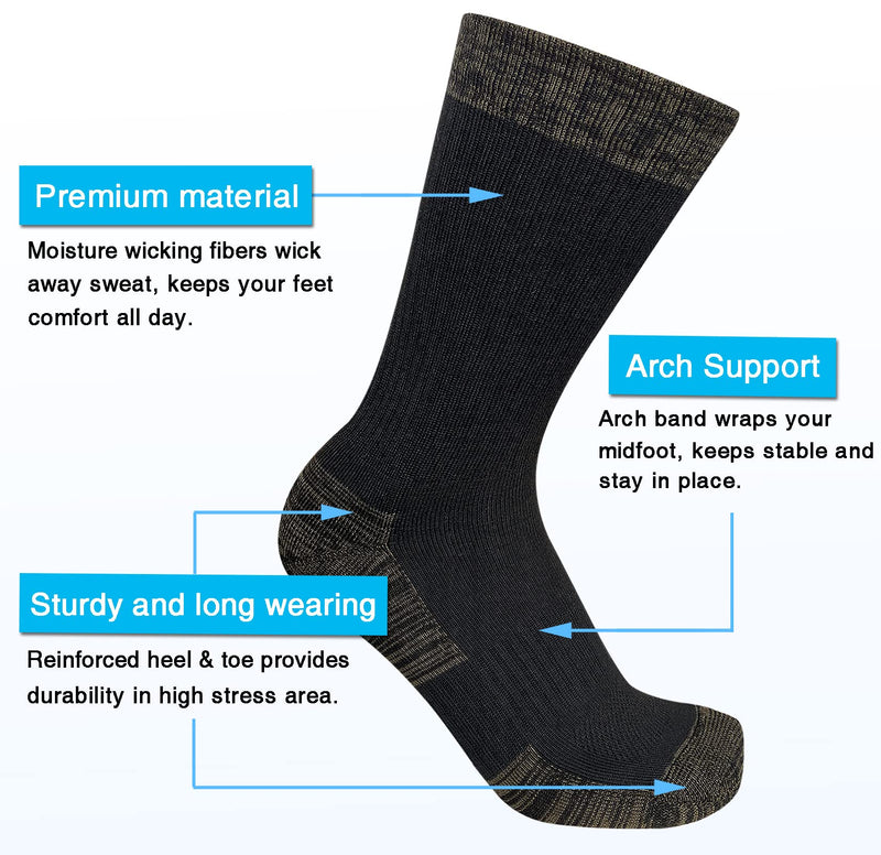 [Australia - AusPower] - APTYID Men's Moisture Control Cushioned Crew Work Boot Socks (4-6 Pairs) 6-12 4 Pairs Black/Olive Drab 