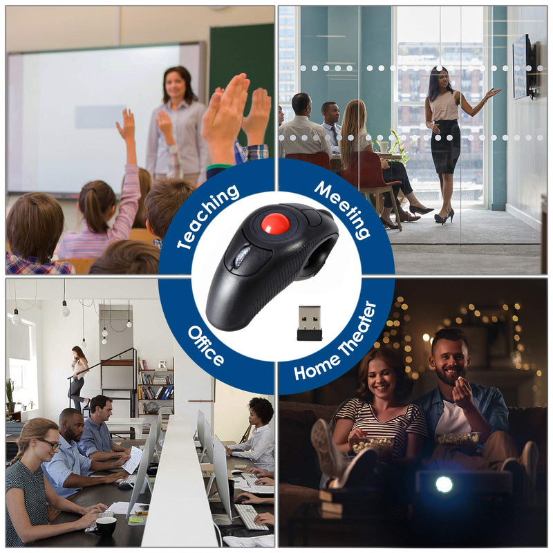 [Australia - AusPower] - EIGIIS 2.4G Ergonomic Trackball Finger Handheld USB Wireless Mouse for PC Laptop Mac Left and Right Handed User (Black Wireless Red TrackBall) Black Wireless Red TrackBall 