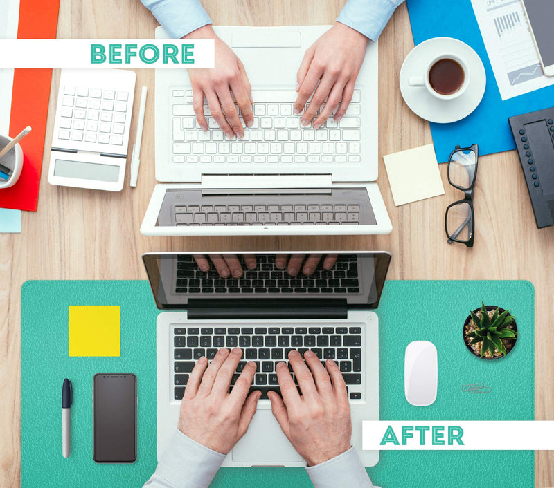 [Australia - AusPower] - Leather Desk Pad & Blotter, Nonslip PU Suede Base, Large Writing, Full Desk Coverage Mouse & Gaming Pad, Table Protector, Office Accessory, Water-Resistant and Multifunctional (Turquoise) 
