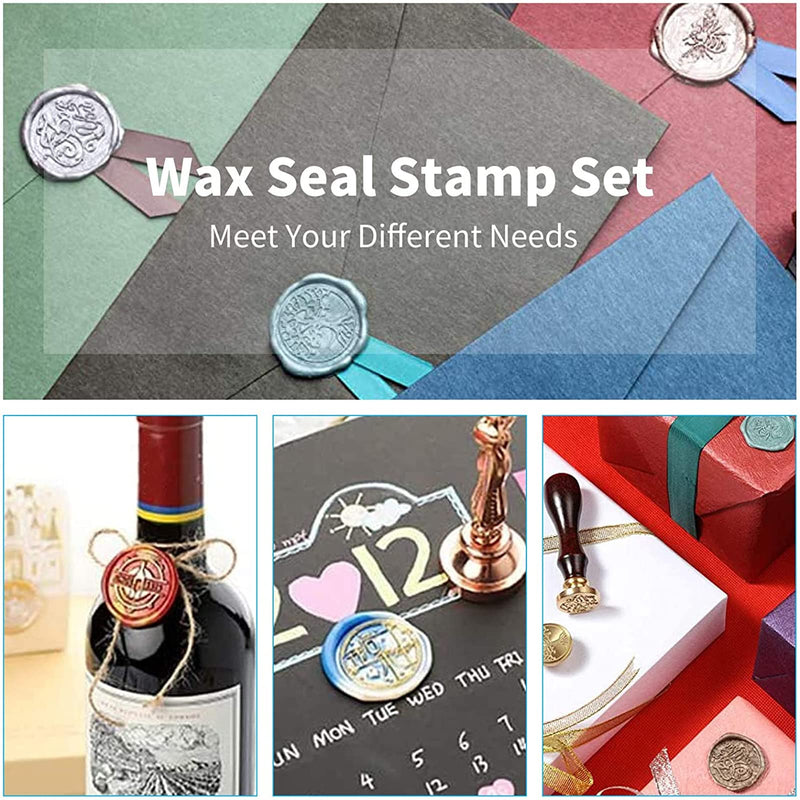 [Australia - AusPower] - PH PandaHall Wax Seal Stamp Set with 7 Piece Sealing Wax Stamp Brass Heads and 1 Pieces Wooden Hilt Handle for Christmas Valentine's Day, Mother's Day, Thanksgiving Envelopes, Invitations, Packages 7PCS Wax Seal Stamp 