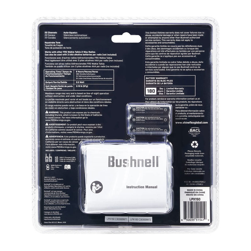 [Australia - AusPower] - New Bushnell LPX150 Walkie Talkie Radio - Reliable Quality, Rugged Design, 0.5W Power for 20 Miles of Range, Two Way Radios Equipped for Wherever Life Takes You (2 Pack) 