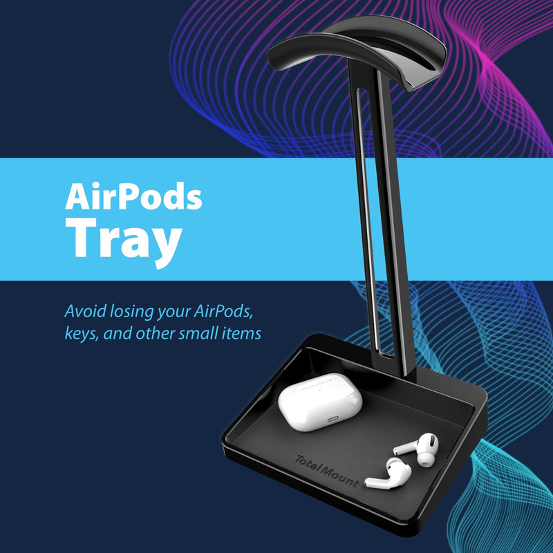 [Australia - AusPower] - TotalMount Headphone Stand  Includes a Tray for AirPods (Premium Black Gaming Headset Stand) Premium Black Gaming Headset Hanger 