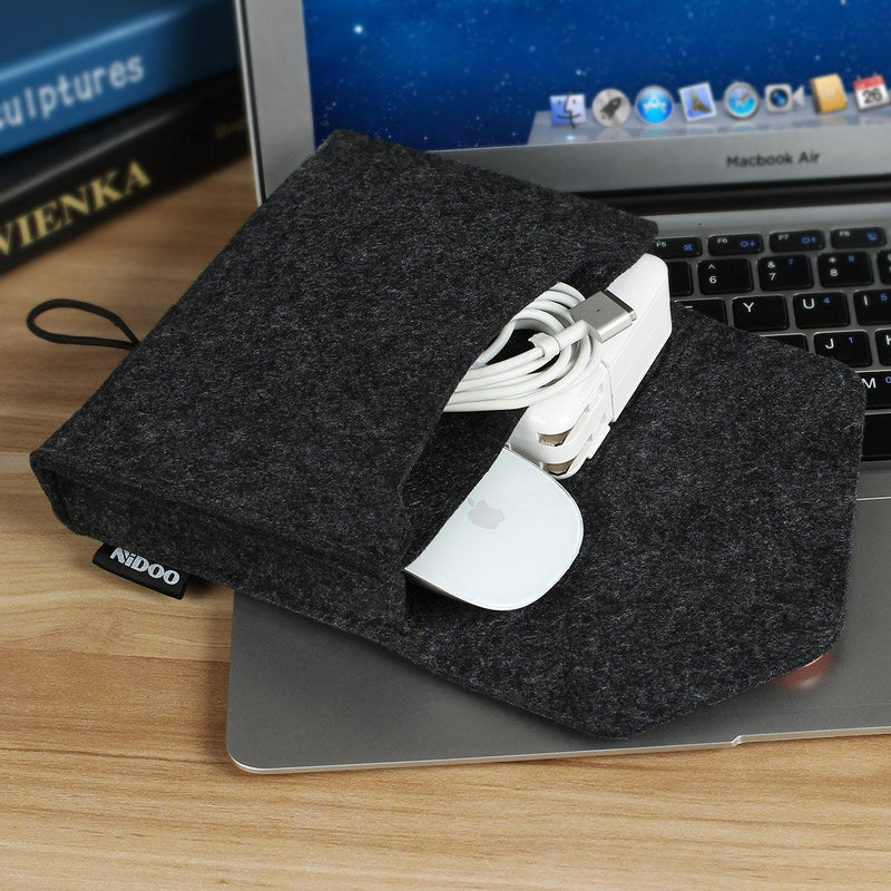 [Australia - AusPower] - NIDOO Portable Felt Storage Bag, Electronics Accessories Protective Case Pouch for MacBook Power Adapter, Mouse, Cellphone, Cables, SSD, HDD, Power Bank, Portable External Hard Drive, Dark Gray 